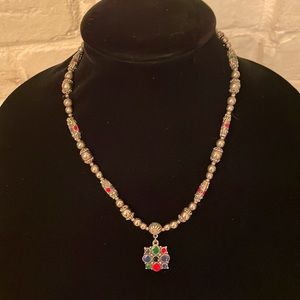 Pretty necklace, Native American colors, red, blue, black, green. (OLCC)